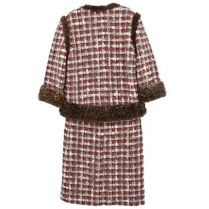 Chanel 2005 Setup Suit Jacket Skirt Tweed Brown #36