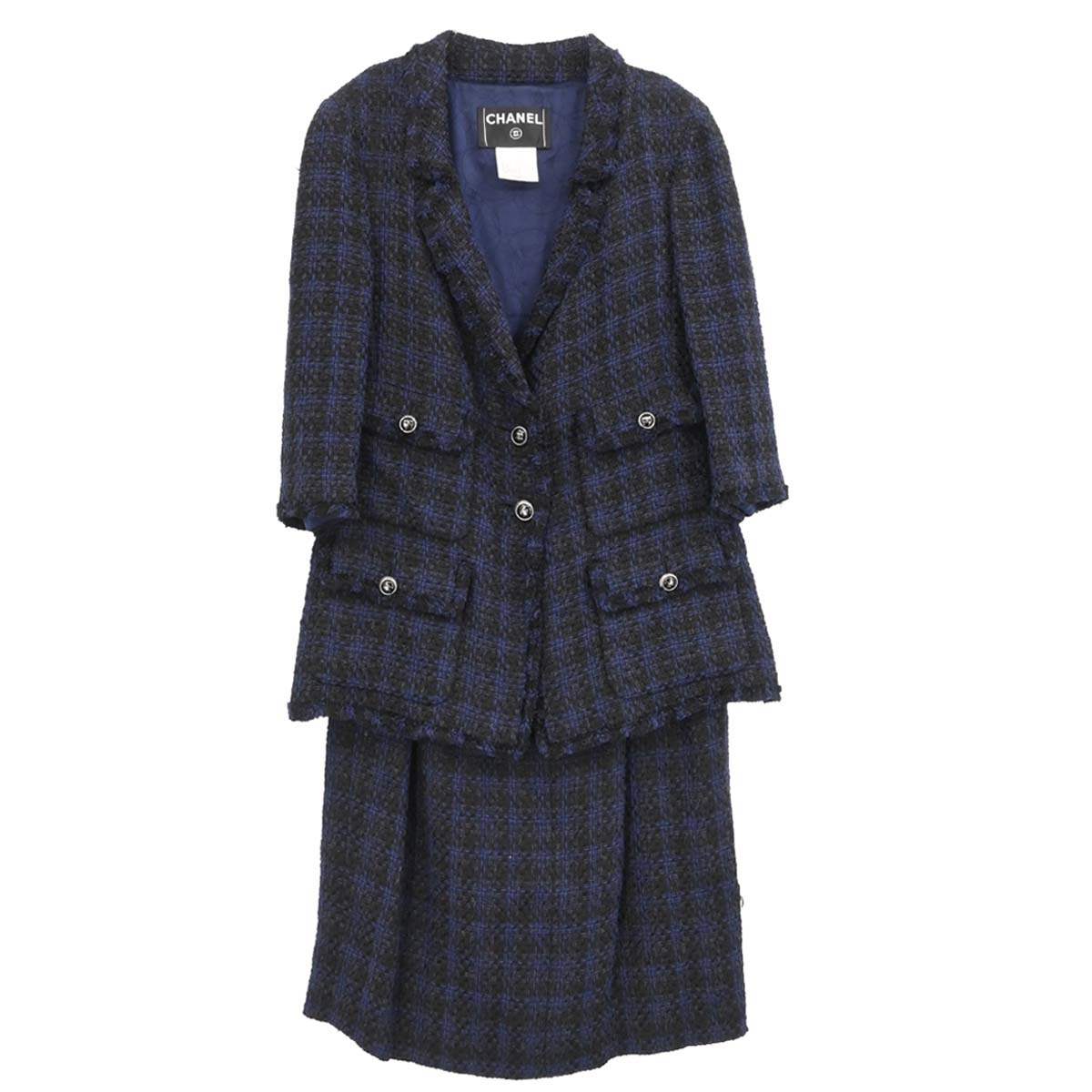 Chanel 2007 Setup Suit Jacket Skirt Navy #38