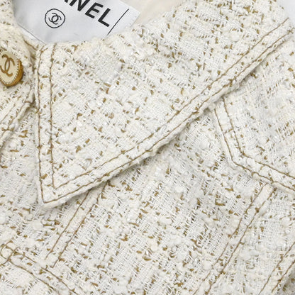 Chanel 2001 Setup Suit Jacket Skirt Tweed White #38