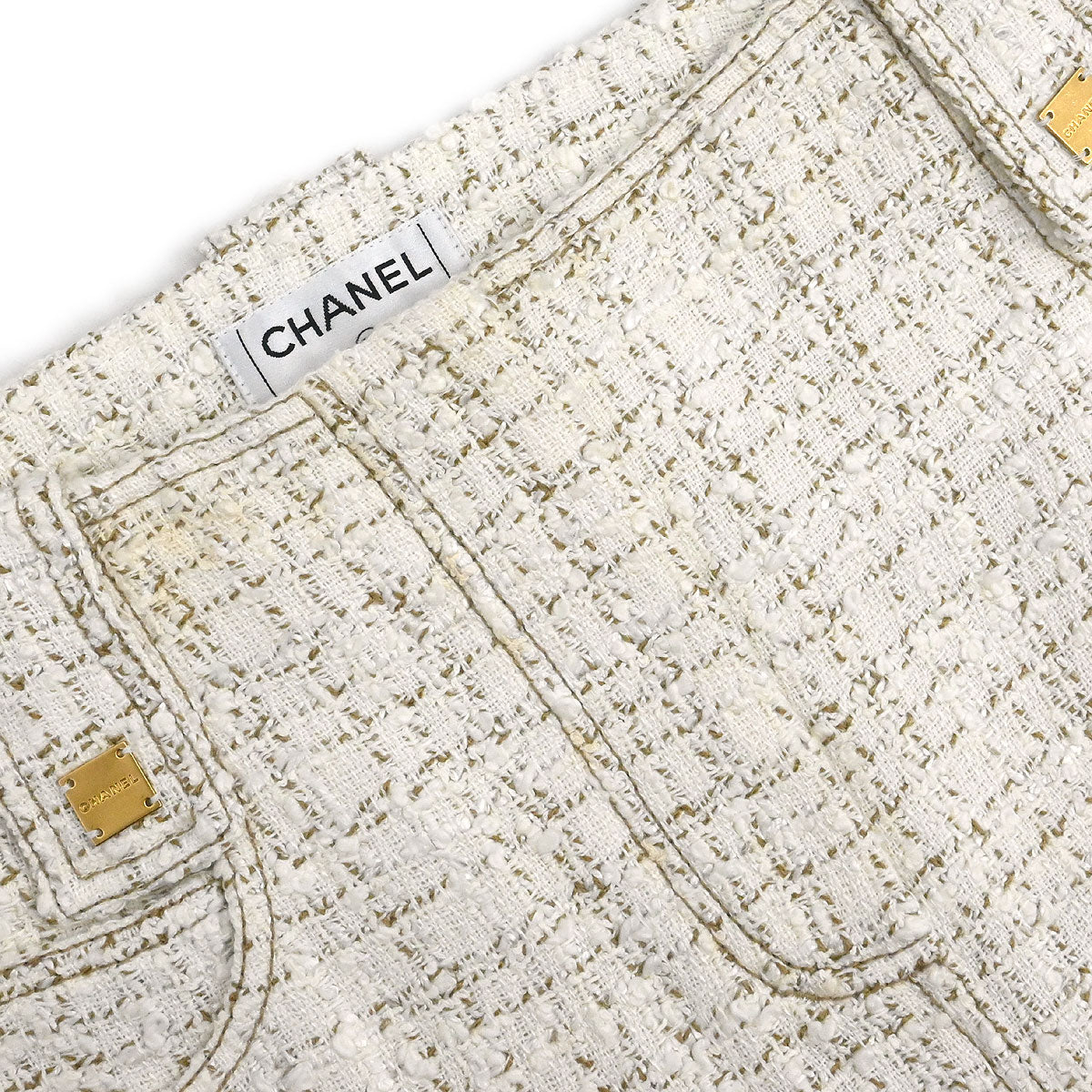 Chanel 2001 Setup Suit Jacket Skirt Tweed White #38