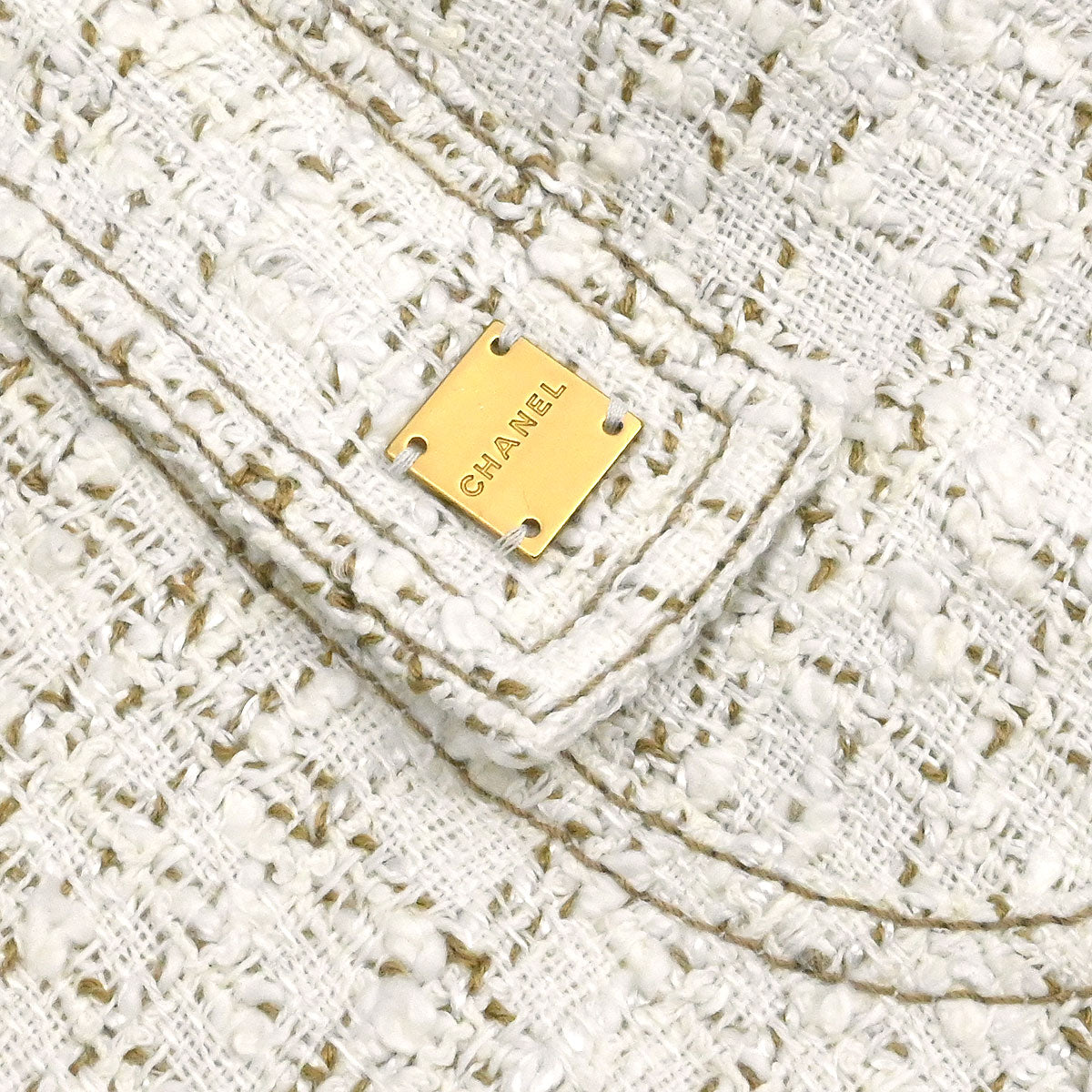Chanel 2001 Setup Suit Jacket Skirt Tweed White #38