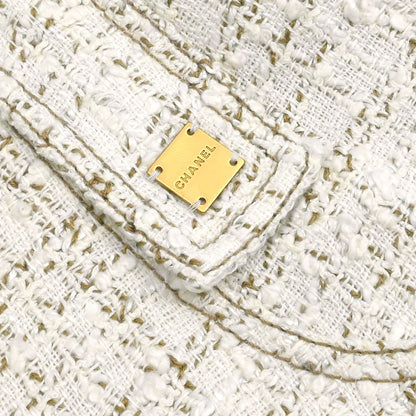 Chanel 2001 Setup Suit Jacket Skirt Tweed White #38