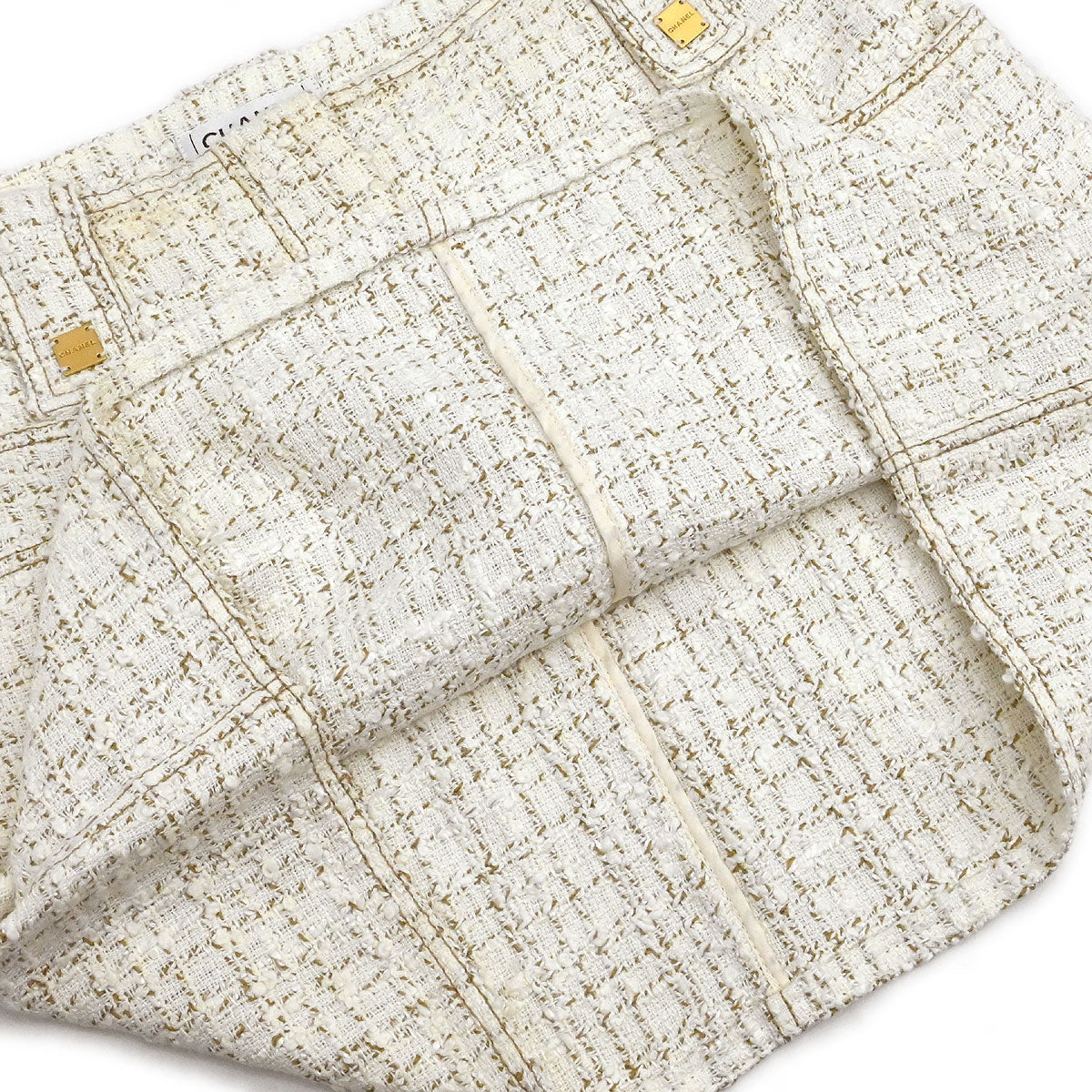 Chanel 2001 Setup Suit Jacket Skirt Tweed White #38