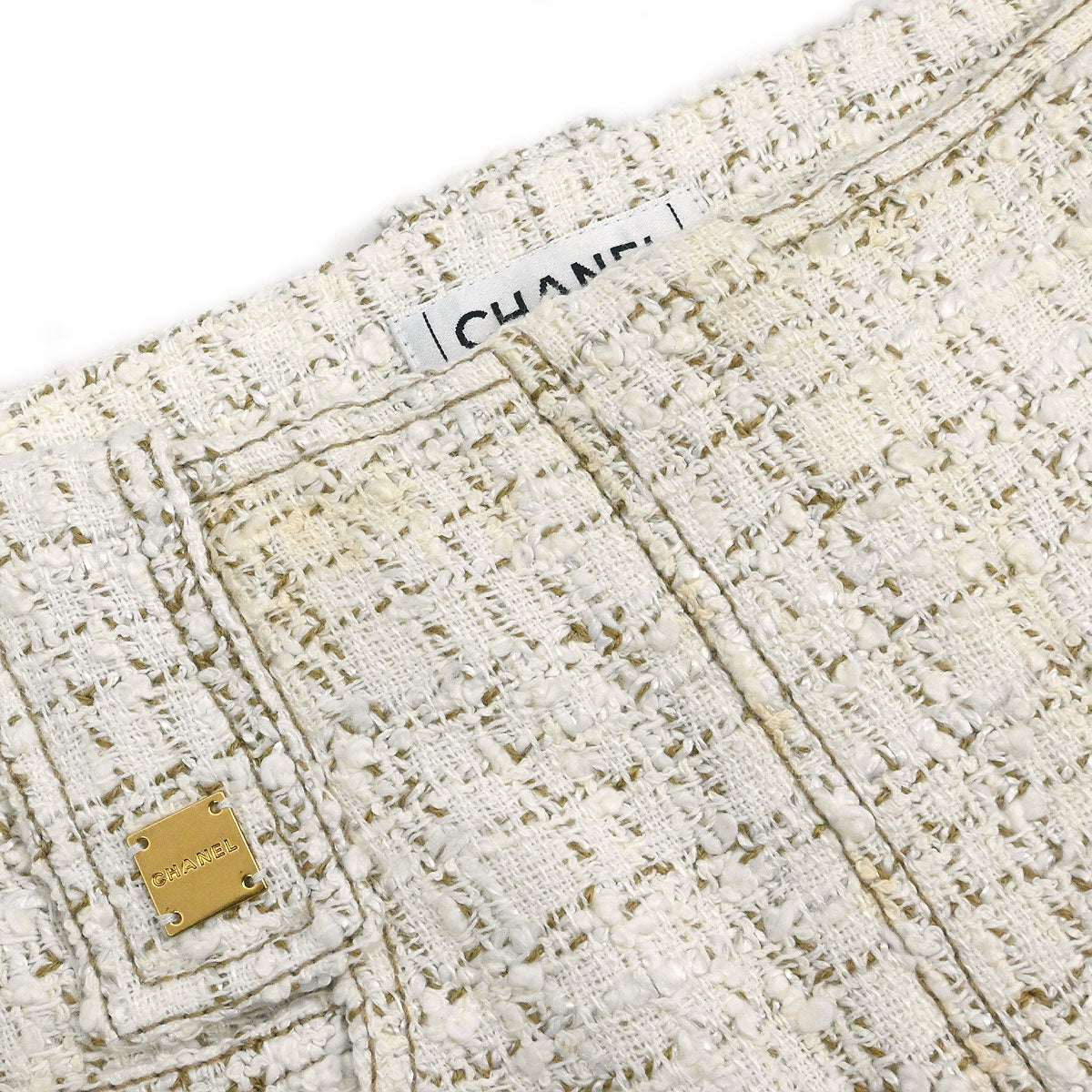 Chanel 2001 Setup Suit Jacket Skirt Tweed White #38