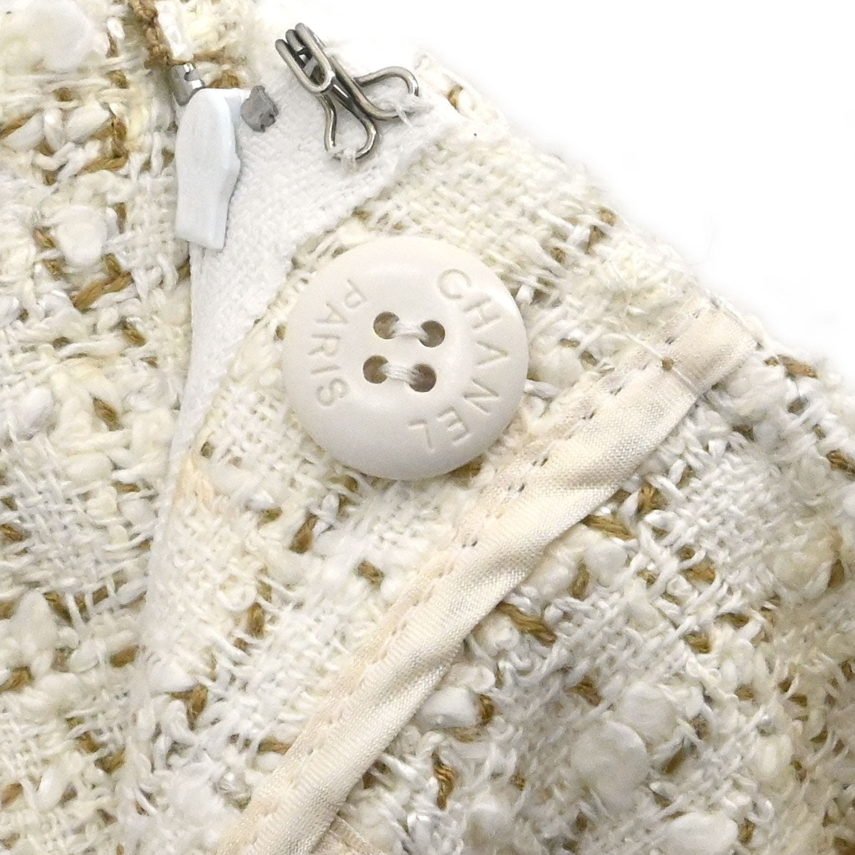 Chanel 2001 Setup Suit Jacket Skirt Tweed White #38