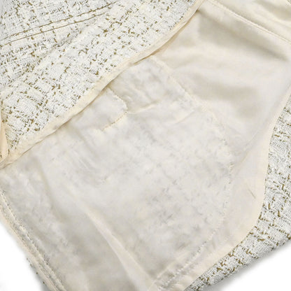 Chanel 2001 Setup Suit Jacket Skirt Tweed White #38