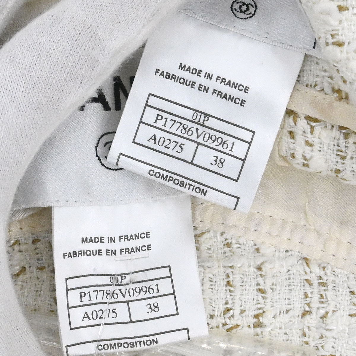 Chanel 2001 Setup Suit Jacket Skirt Tweed White #38