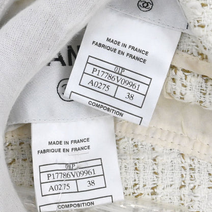 Chanel 2001 Setup Suit Jacket Skirt Tweed White #38