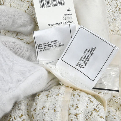 Chanel 2001 Setup Suit Jacket Skirt Tweed White #38