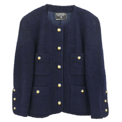 Chanel Single Breasted Collarless Jacket Navy