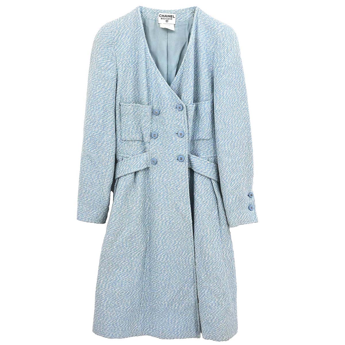 Chanel 1996 Tweed Coat Light Blue #42