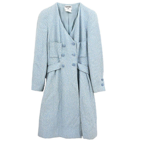 Chanel 1996 Tweed Coat Light Blue #42
