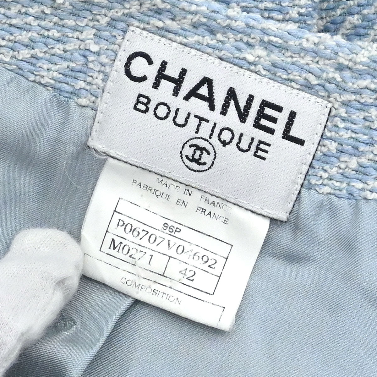 Chanel 1996 Tweed Coat Light Blue #42