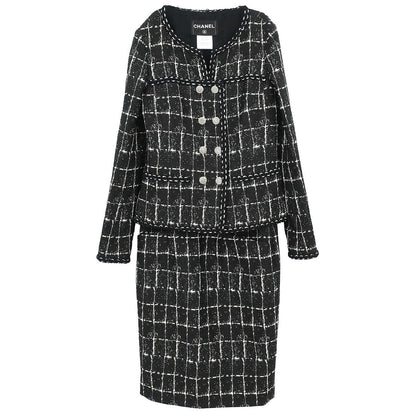 Chanel 2014 Setup Suit Jacket Skirt Tweed Black #36 #38