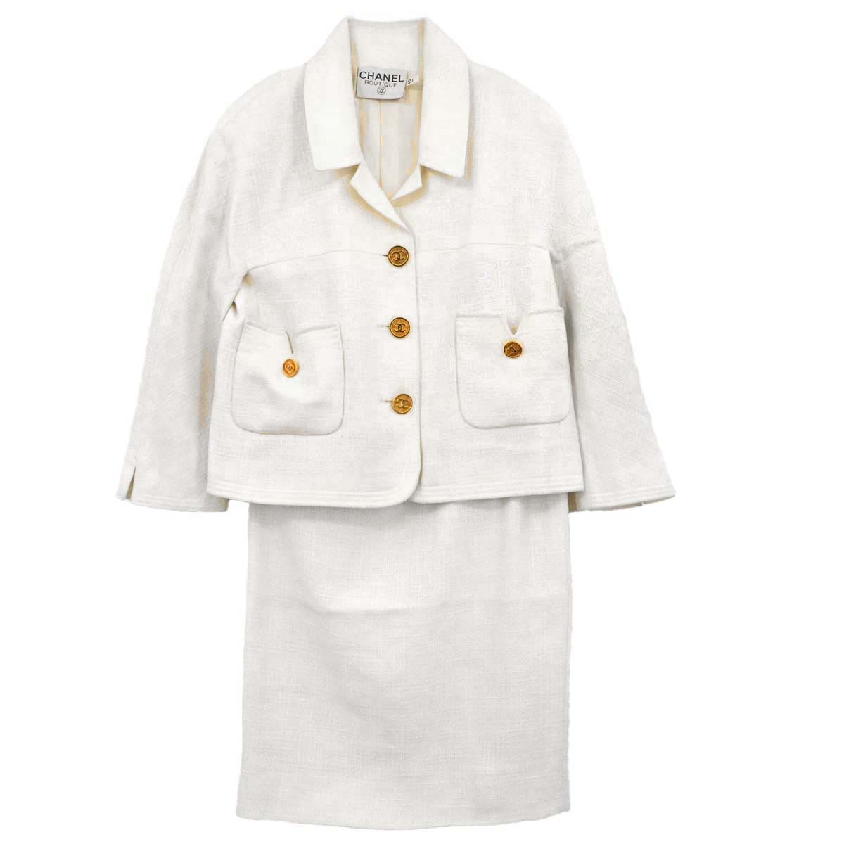 Chanel Setup Suit Jacket Skirt White #40