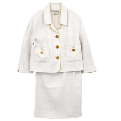Chanel Setup Suit Jacket Skirt White #40
