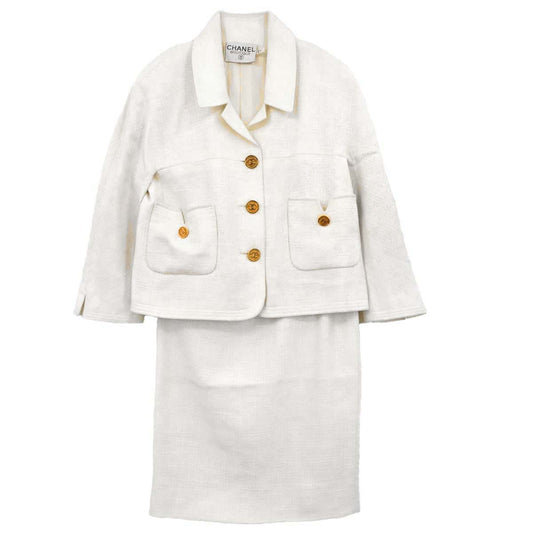 Chanel Setup Suit Jacket Skirt White #40