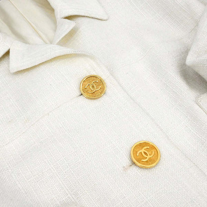 Chanel Setup Suit Jacket Skirt White #40