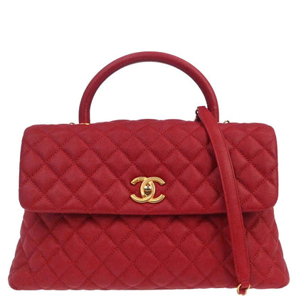 Chanel Red Caviar Coco Handle 2way Shoulder Handbag