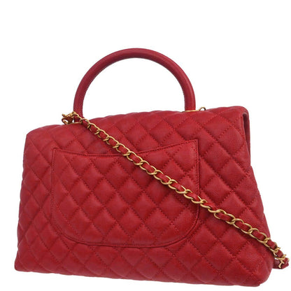 Chanel Red Caviar Coco Handle 2way Shoulder Handbag