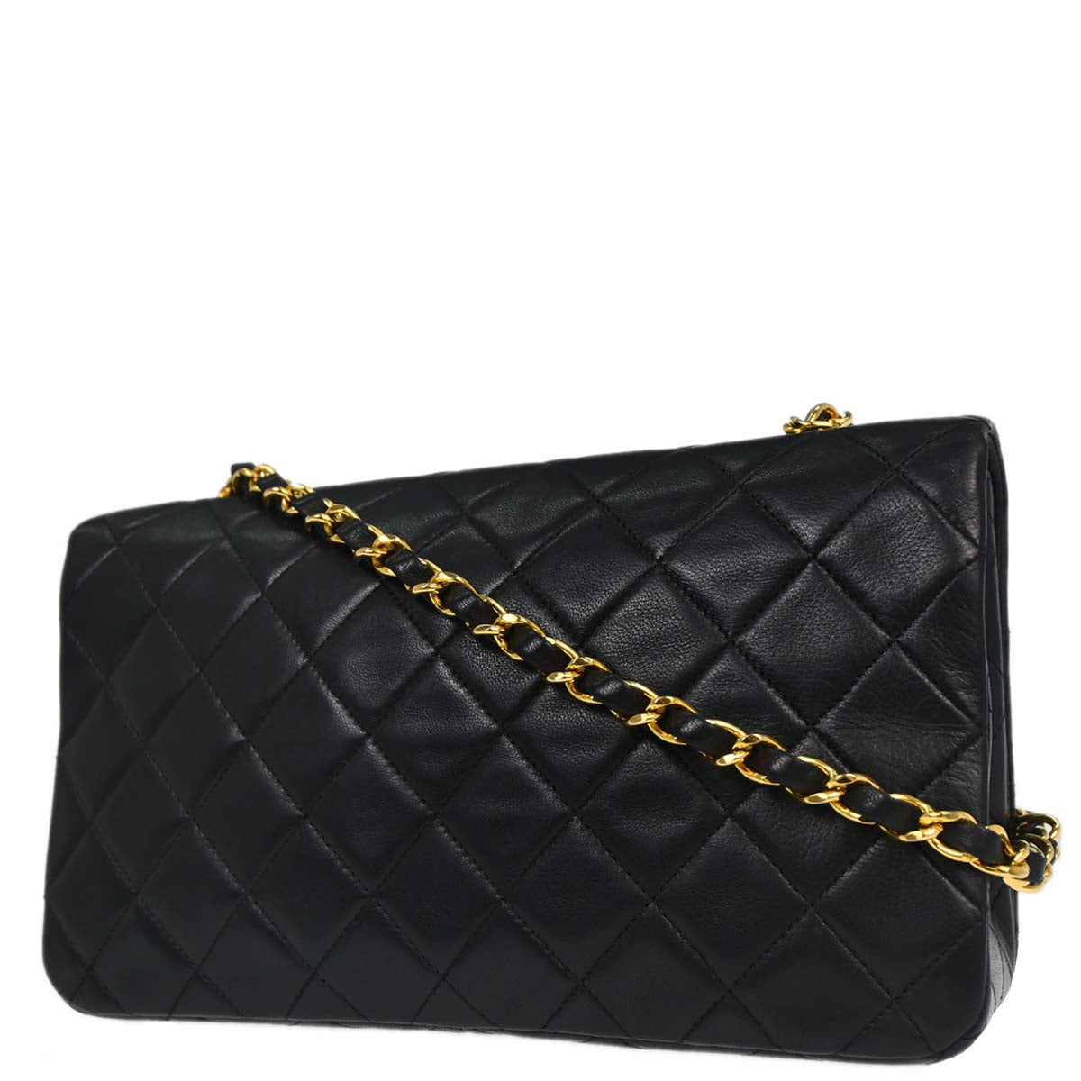Chanel 1989-1991 Black Lambskin Turnlock Small Full Flap Shoulder Bag