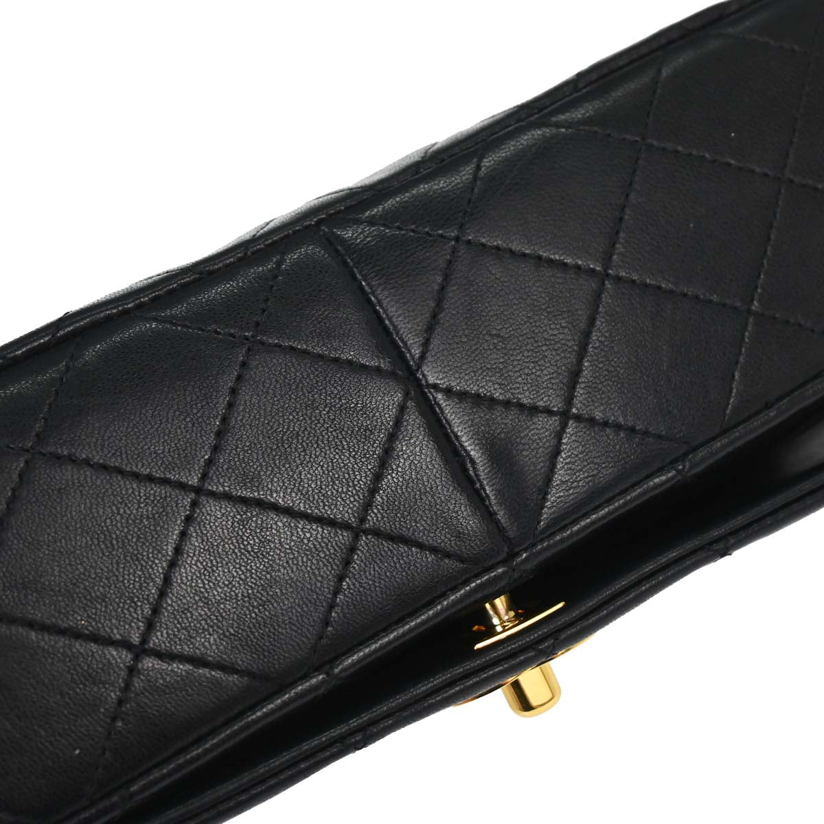 Chanel 1989-1991 Black Lambskin Turnlock Small Full Flap Shoulder Bag