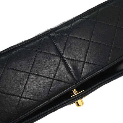 Chanel 1989-1991 Black Lambskin Turnlock Small Full Flap Shoulder Bag