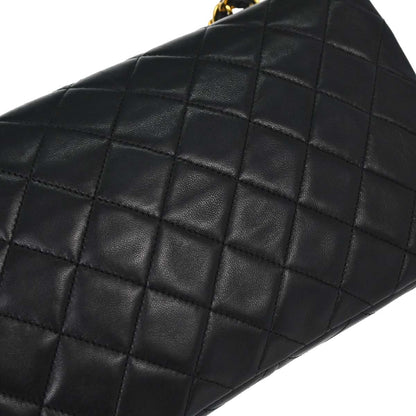 Chanel 1989-1991 Black Lambskin Turnlock Small Full Flap Shoulder Bag