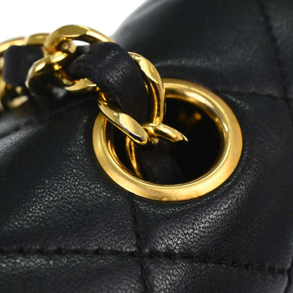 Chanel 1989-1991 Black Lambskin Turnlock Small Full Flap Shoulder Bag