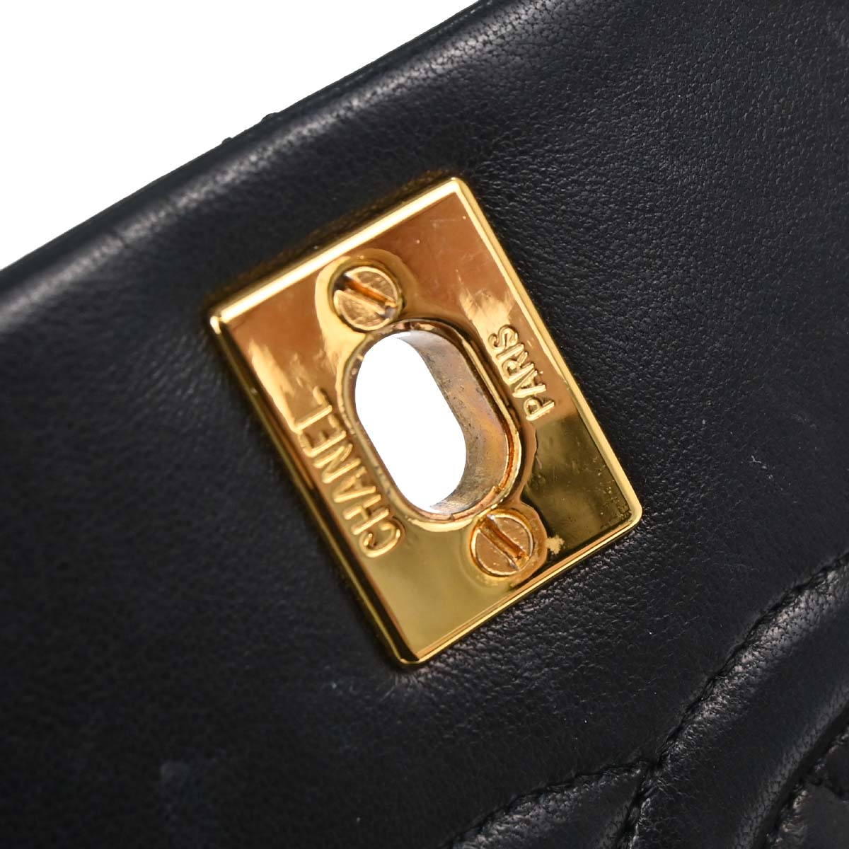 Chanel 1989-1991 Black Lambskin Turnlock Small Full Flap Shoulder Bag