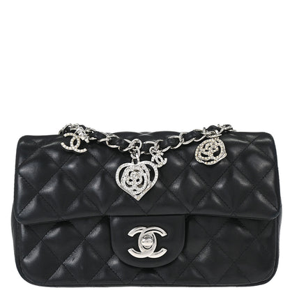 Chanel Black Lambskin Valentine Charm Flap Shoulder Bag