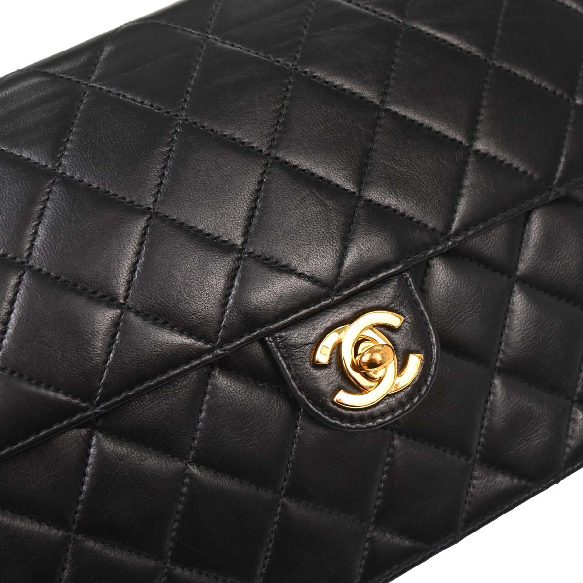 Chanel Black Lambskin Turnlock Small Half Flap Shoulder Bag