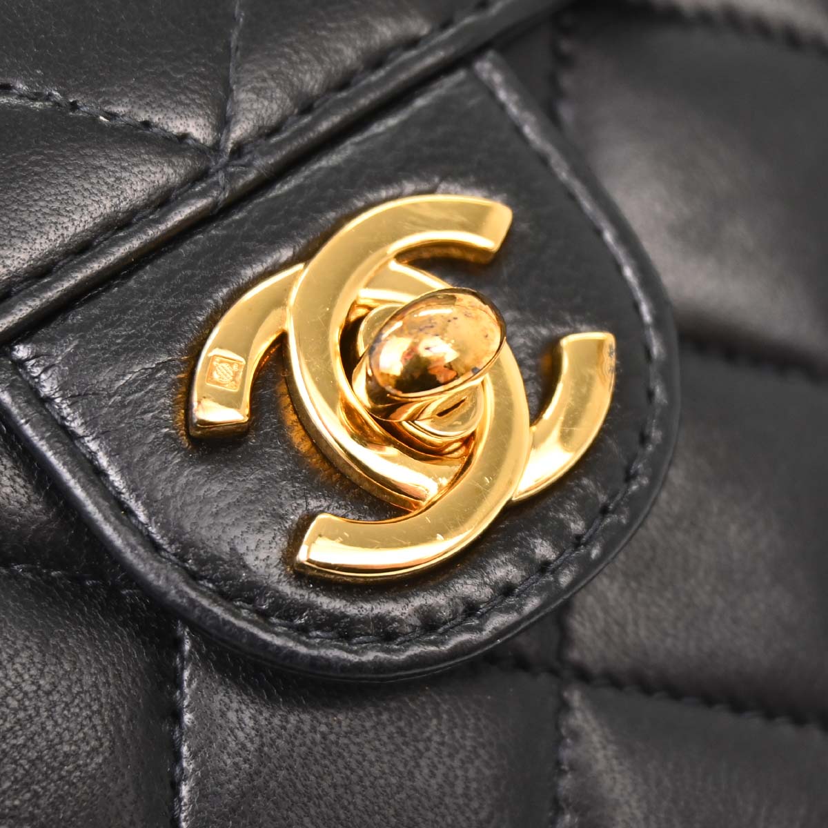 Chanel Black Lambskin Turnlock Small Half Flap Shoulder Bag