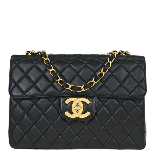 Chanel Black Lambskin Classic Flap Jumbo Shoulder Bag