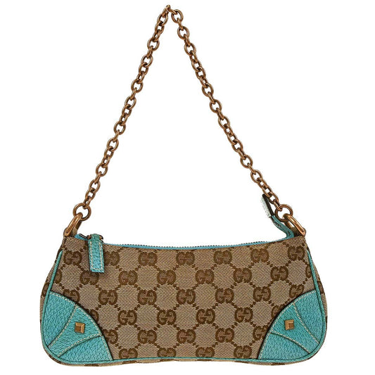 Gucci Beige Blue Canvas GG Chain Handbag