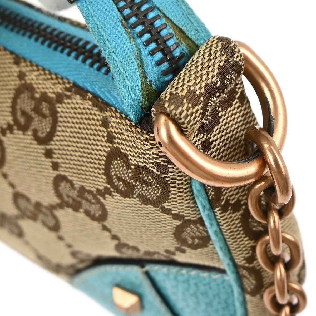 Gucci Beige Blue Canvas GG Chain Handbag