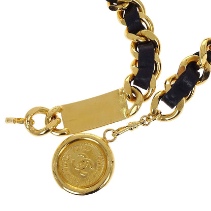 Chanel Chain Belt Medallion Gold Black Small Good
