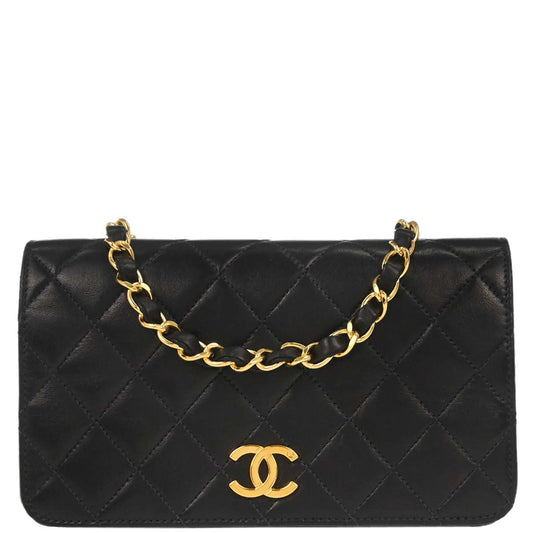 Chanel 2000-2002 Black Lambskin Turnlock Mini Full Flap Shoulder Bag