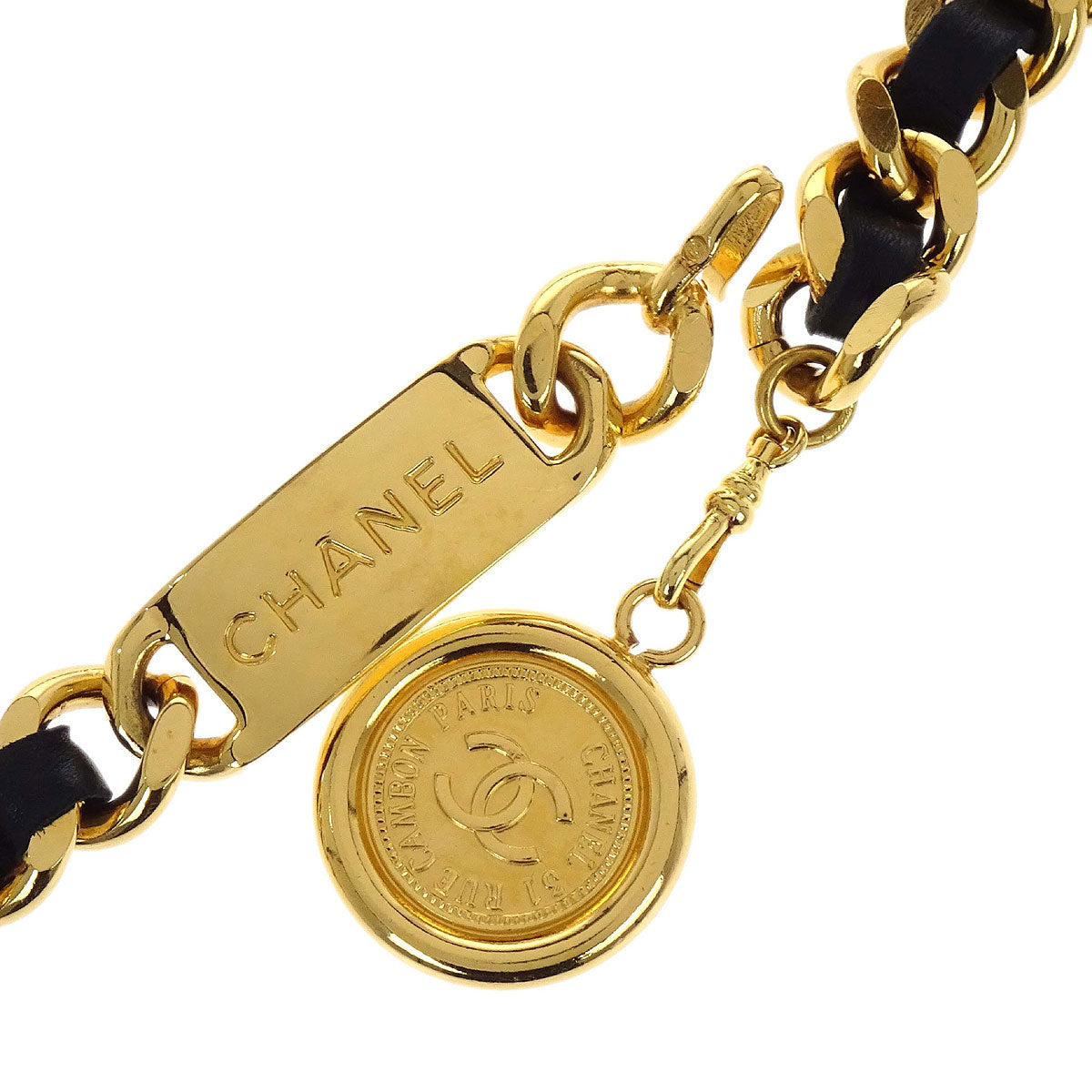 Chanel Chain Belt Medallion Gold Black Small Good