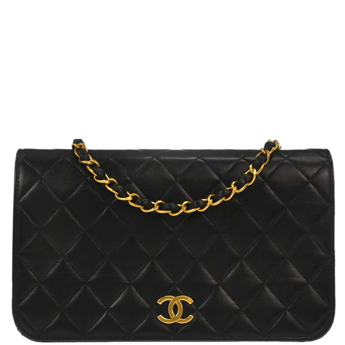 Chanel Black Lambskin Pushlock Small Full Flap Shoulder Bag