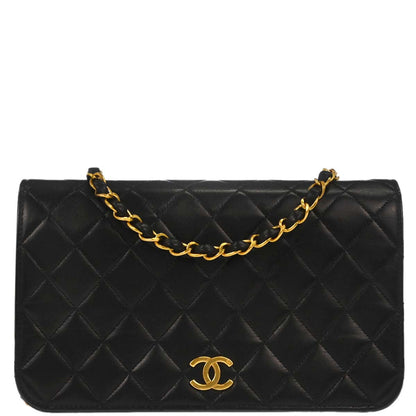 Chanel Black Lambskin Pushlock Small Full Flap Shoulder Bag