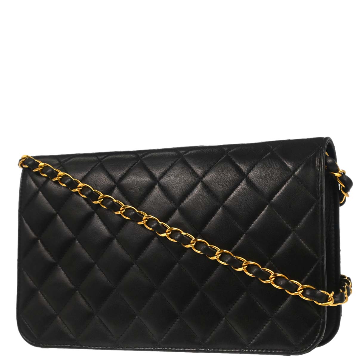 Chanel Black Lambskin Pushlock Small Full Flap Shoulder Bag