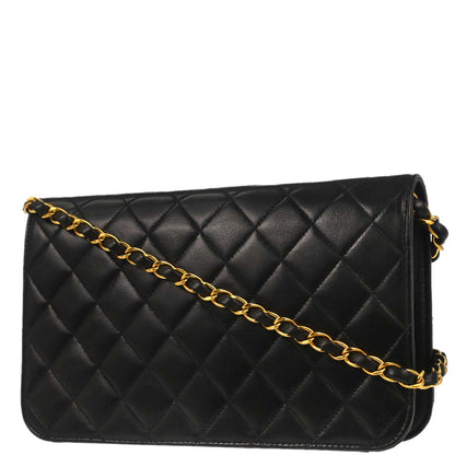 Chanel Black Lambskin Pushlock Small Full Flap Shoulder Bag