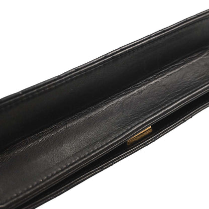 Chanel Black Lambskin Pushlock Small Full Flap Shoulder Bag