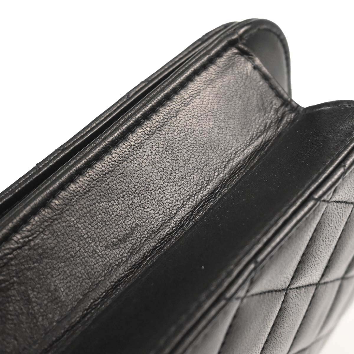 Chanel Black Lambskin Pushlock Small Full Flap Shoulder Bag