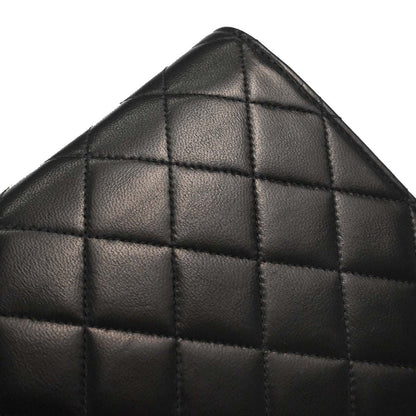 Chanel Black Lambskin Pushlock Small Full Flap Shoulder Bag