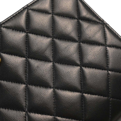 Chanel Black Lambskin Pushlock Small Full Flap Shoulder Bag
