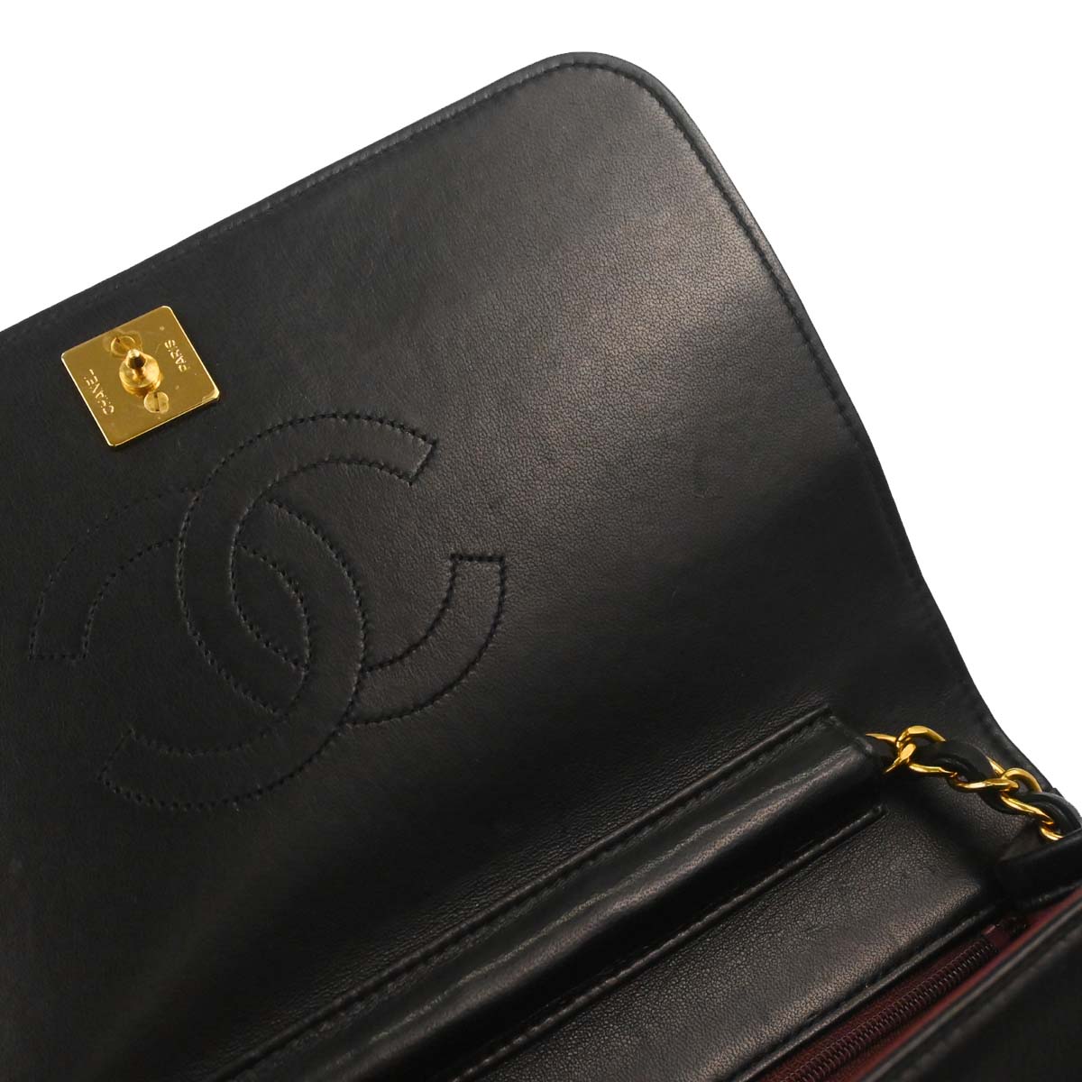 Chanel Black Lambskin Pushlock Small Full Flap Shoulder Bag