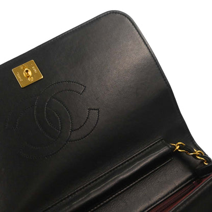 Chanel Black Lambskin Pushlock Small Full Flap Shoulder Bag