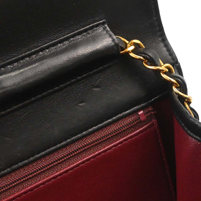 Chanel Black Lambskin Pushlock Small Full Flap Shoulder Bag